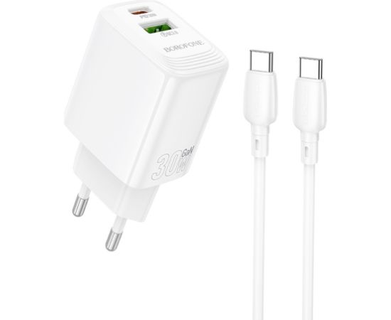Charger Borofone BN29 30W USB-C/USB-A + USB-C to USB-C cable 1.0m white Telefonu lādētāji 220v