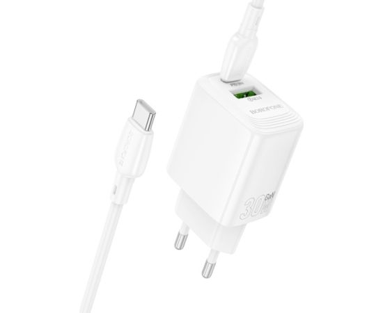 Charger Borofone BN29 30W USB-C/USB-A + USB-C to USB-C cable 1.0m white Telefonu lādētāji 220v