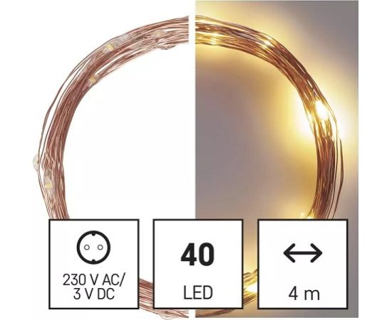 Светолиодная гирлянда NANO, 230Vac, 4m, 40 x LED, soe valge, taimeri funktsioon, EMOS Декоративное освещение 