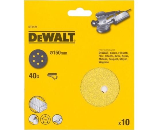Daudzfunkcionālajām orbitālajām slīpmašīnām paredzētā smilšpapīra loksnes DeWalt DT3126-QZ; 150 mm; K180; 10 gab. Различные диски