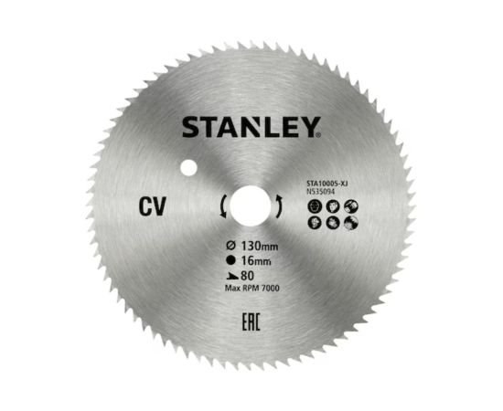 Griešanas disks kokam Stanley STA10005-XJ; 130x16 mm; 80T Zāģripas