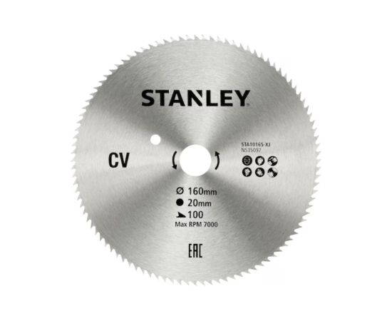 Griešanas disks kokam Stanley STA10165-XJ; 160x20 mm; 100T Zāģripas