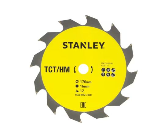 Griešanas disks kokam Stanley STA13120-XJ; 170x16 mm; 12T Zāģripas