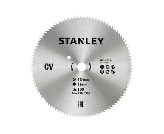 Griešanas disks kokam Stanley STA10205-XJ; 184x16 mm; 100T Zāģripas