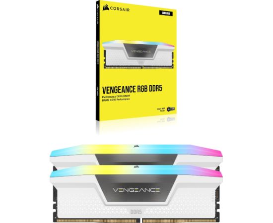 Corsair DDR5 - 64GB - 6000 - CL - 30 (2x 32 GB) dual kit, RAM (white, CMH64GX5M2B6000C30W, Vengeance RGB, INTEL XMP) RAM Operatīvā atmiņa