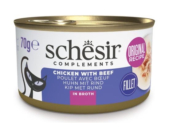 Agras Pet Foods SCHESIR Chicken with beef in broth - wet cat food - 70g Kaķu konservi