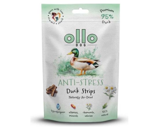 OLLO Air-Dried Anti-Stress Duck strips - dog treat - 80g Suņu barība
