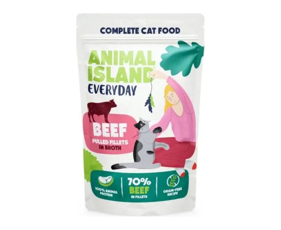ANIMAL ISLAND Everyday Beef, chicken, turkey and white fish fillets in broth - wet cat food - 40 x 85g Kaķu konservi