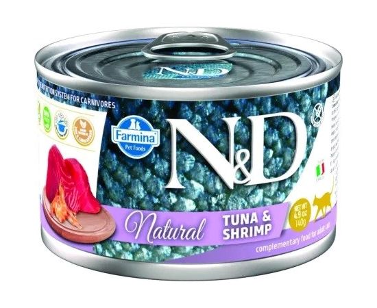 FARMINA N&D Cat Natural Tuna&Shrimp- wet cat food - 140 g Kaķu konservi