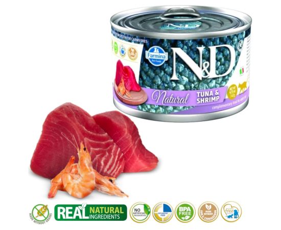FARMINA N&D Cat Natural Tuna&Shrimp- wet cat food - 140 g Kaķu konservi