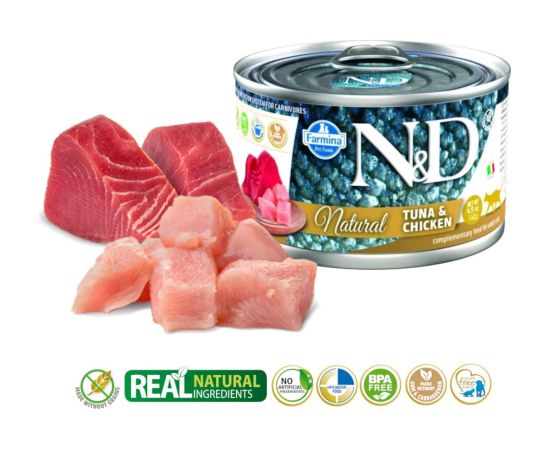 FARMINA N&D Cat Natural Tuna&Chicken- wet cat food - 140 g Kaķu konservi