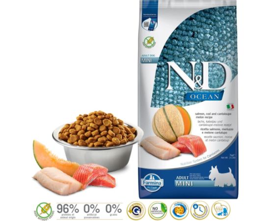 FARMINA N&D Ocean Dog Salmon, Cod, Cantaloupe, Melon Adult Mini - dry dog food - 7 kg Suņu barība