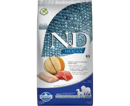 FARMINA N&D Ocean Dog Salmon, Cod, Cantaloupe, Melon Adult Medium&Maxi - dry dog food - 12 kg Suņu barība