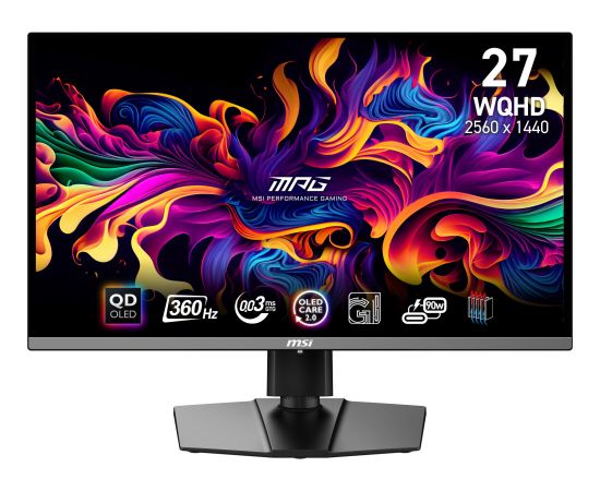 Monitor MSI MPG 271QRX QD-OLED 26.5" Gaming Panel QD-OLED 2560x1440 16:9 360Hz Matte 0.03 ms Swivel Pivot Height adjustable Tilt Colour Black MPG271QRXQD-OLED LED / LCD мониторы