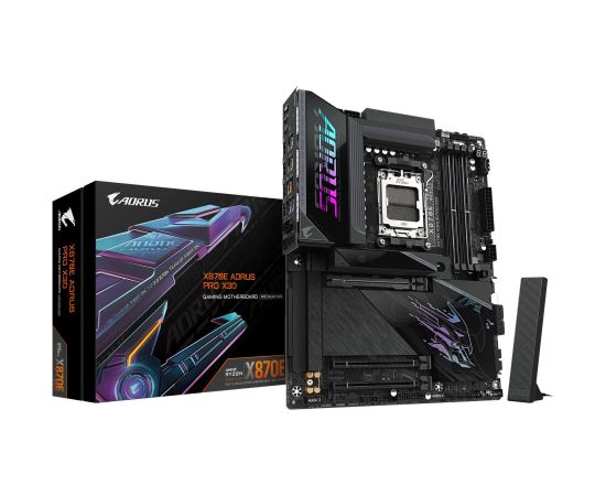 Mainboard GIGABYTE AMD X870E Socket AM5 ATX RAM DDR5-SDRAM 4xSlots Wi-Fi Yes Bluetooth Yes 4xNumber of M.2 (M) slots X870EAPROX Mātes plates