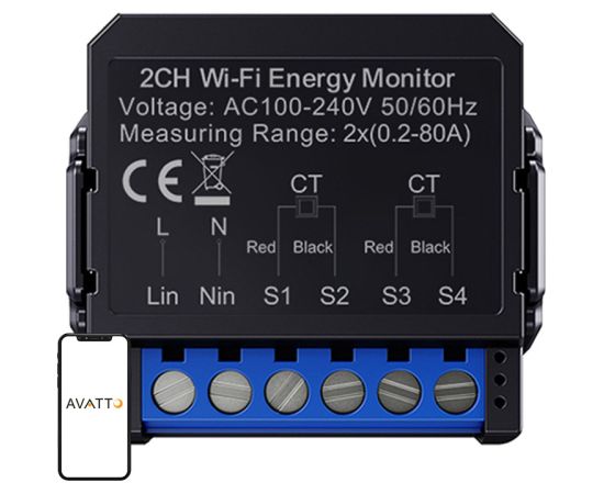 Avatto WiFi WPM16-2 smart bi-directional energy meter Viedie slēdži