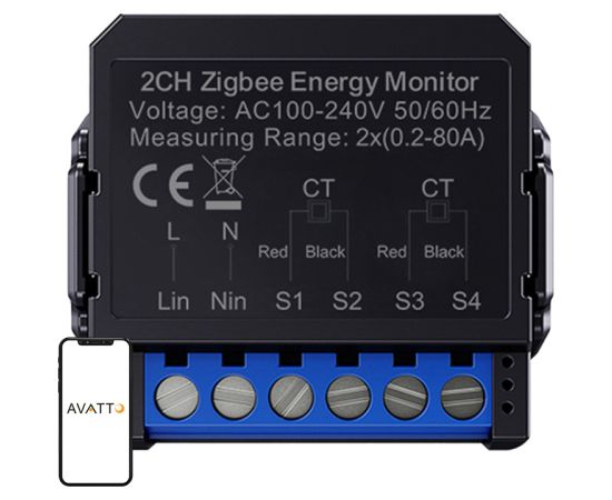 Avatto ZigBee smart bi-directional energy meter ZWPM16-2 Viedie slēdži