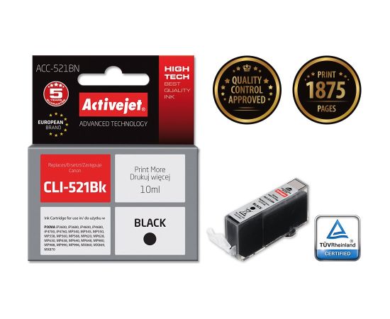 Activejet ACC-521BN Ink cartridge (replacement for Canon CLI-521Bk; Supreme; 10 ml; black) Чернила для принтера