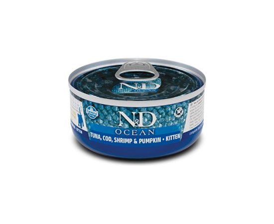 FARMINA N&D Ocean Kitten Tuna, Cod, Shrimp & Pumpkin – wet food for kittens – 70g Kaķu konservi