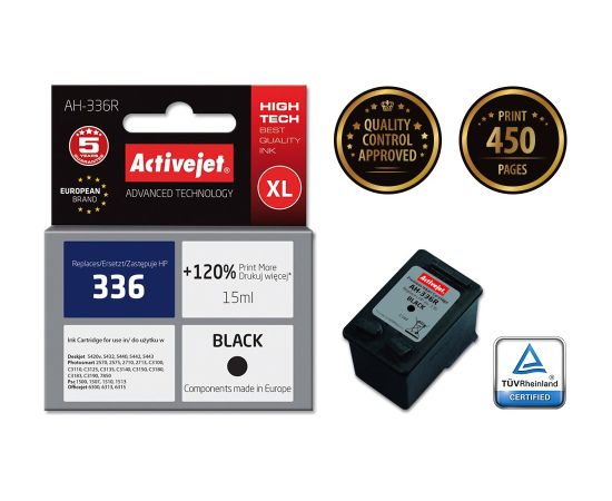 Activejet AH-336R Ink cartridge (replacement for HP 336 C9362EE; Premium; 15 ml; black) Чернила для принтера