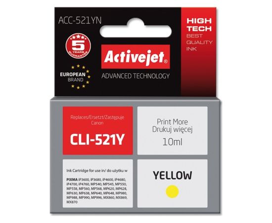 Activejet ACC-521YN Ink (replacement for Canon CLI-521Y; Supreme; 10 ml; yellow) Чернила для принтера