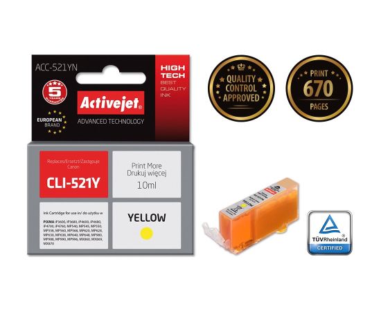 Activejet ACC-521YN Ink (replacement for Canon CLI-521Y; Supreme; 10 ml; yellow) Чернила для принтера