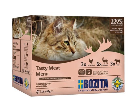 BOZITA Tasty meat menu Multibox Flavor Mix in Jelly - Wet Cat Food - 12 x 85g Kaķu konservi