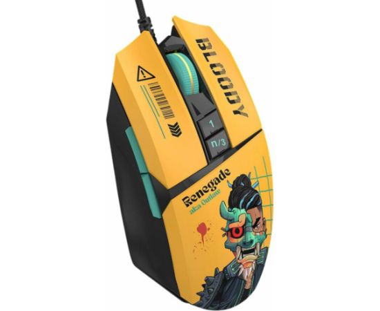 A4TECH Bloody W63 Max Renegade vadu spēļu pele | RGB | 7 pogas | 12000CPI | dzeltena krāsa Peles, ievadierīces
