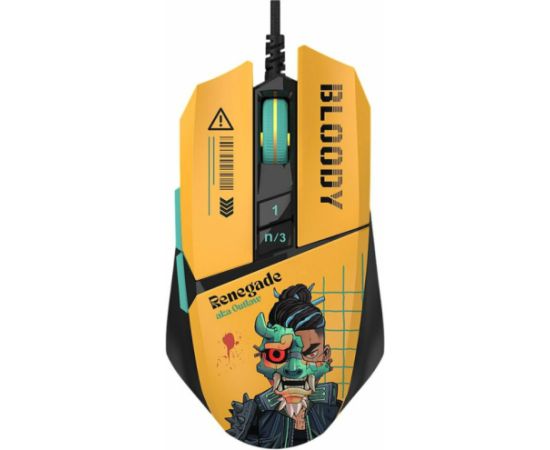 A4TECH Bloody W63 Max Renegade vadu spēļu pele | RGB | 7 pogas | 12000CPI | dzeltena krāsa Peles, ievadierīces