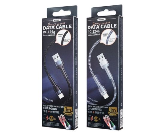 USB cable Remax RC-124a USB-A to USB-C 1.0m black Data USB kabeļi