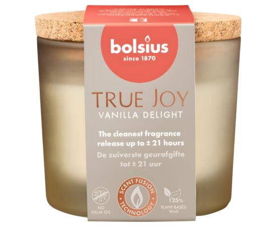 Bolsius Svece arom. stikla gl. ar korķi True Joy Ø66x83mm vanilla delight Sveces un svečturi