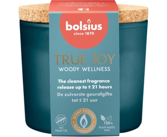 Bolsius Svece arom. stikla gl. ar korķi True Joy Ø66x83mm woody wellness Sveces un svečturi