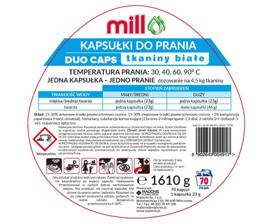 MILL PRO 2k laundry capsules White 70 pcs Tīrīšanas un Ķīmiskie līdzekļi