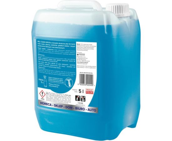 MILL CLEAN CLEANS 5 liters. A liquid cleaner for windows, mirrors, tiles, and countertops. It removes dust and grease stains without leaving streaks or smudges. The large 5-liter canister is ideal for cleaning companies, hotels, and offices. Tīrīšanas un Ķīmiskie līdzekļi