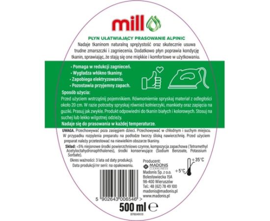 Mill ALPINIC Ironing Aid Liquid Spray 500 ml Tīrīšanas un Ķīmiskie līdzekļi