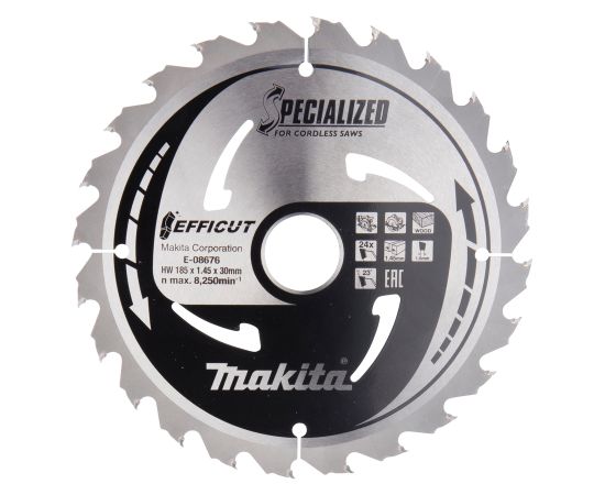 Griešanas disks kokam Makita EFFICUT; 185x1,45x30,0 mm; Z24; 23° Zāģripas