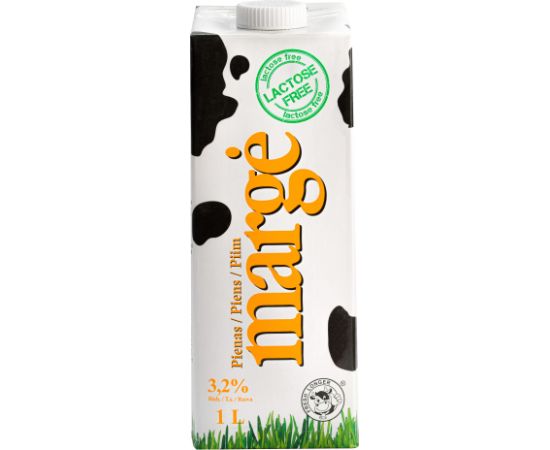 MargĖ Piens MARGE bez laktozes, 3.2%, UHT, 1L ( Gab. x 12 ) Kafija, kapsulas