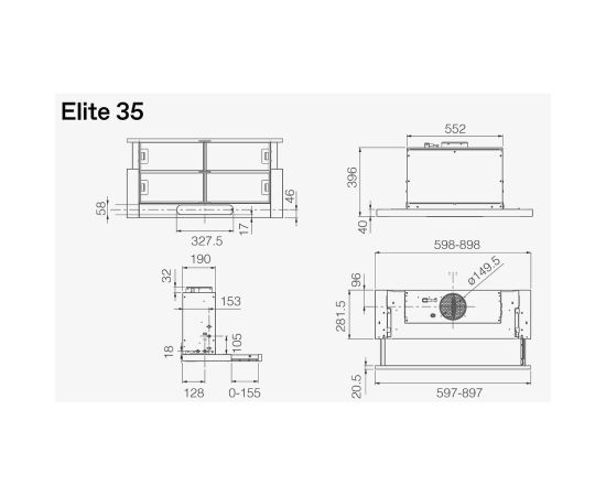 Elica ELITE 35 GRIX/A/60 Iebūvējams, nerūsējoša tērauda, 60cm Tvaika nosūcējs Tvaika nosūcēji, iebūvējami