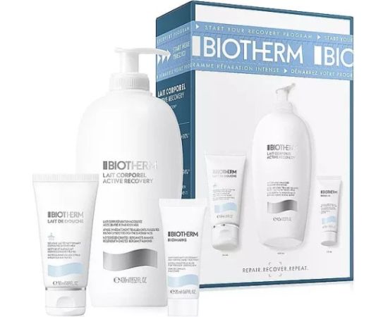 BIOTHERM SET (LAIT CORPOREL ACTIVE RECOVERY BODY LOTION 400 ML + LAIT DE DOUCHE CLEANSING SHOWER MILK 50 ML + BIOMAINS HAND & NAIL TREATMENT 20 ML) Dāvanu komplekti