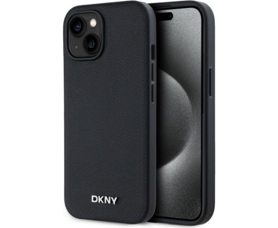 DKNY -  DKNY PU Leather Silver Metal Logo Magsafe Case for iPhone 15 Black Neoriģinālie Maciņi