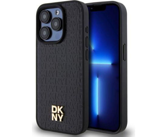 DKNY -  DKNY PU Leather Repeat Pattern Stack Logo MagSafe Case for iPhone 15 Pro Black Neoriģinālie Maciņi