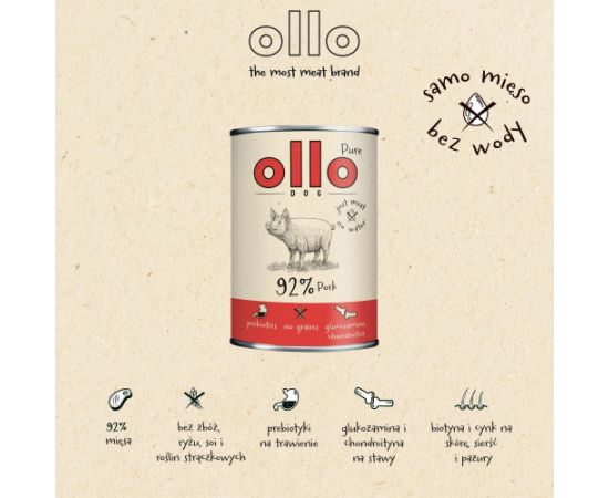 OLLO Pure Pork - wet dog food - 850g Suņu barība