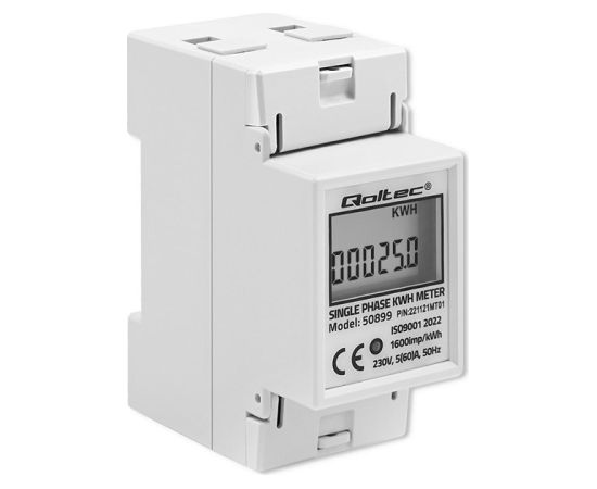 Qoltec 50899 Single phase electronic energy consumption meter | 230 V | LCD | 2P | DIN rail Viedie Sensori