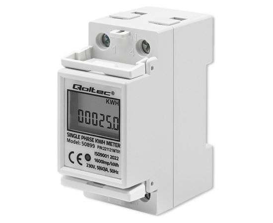 Qoltec 50899 Single phase electronic energy consumption meter | 230 V | LCD | 2P | DIN rail Viedie Sensori