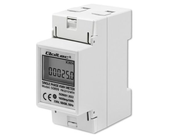 Qoltec 50899 Single phase electronic energy consumption meter | 230 V | LCD | 2P | DIN rail Viedie Sensori