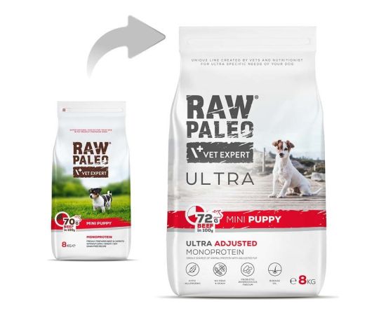 RAW PALEO Ultra Mini Puppy Beef - dry food for puppies of small breeds - 8 kg Suņu barība