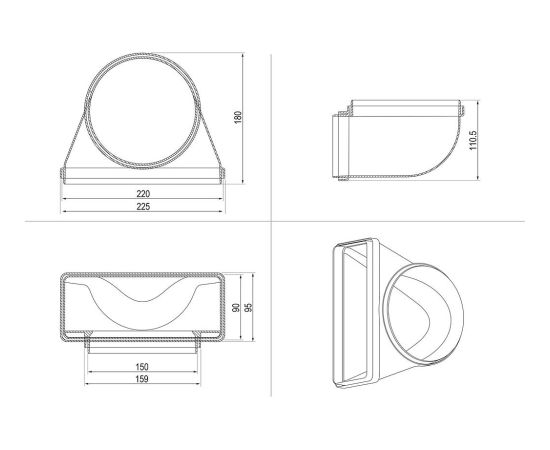 Electrolux Vertical connection from round (D150) to rectangular shape (220x90) M2CKCF03U Dažādi piederumi
