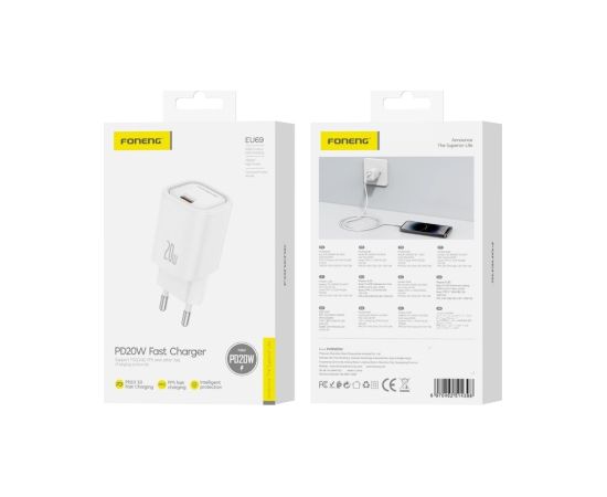 Charger Foneng EU69 20W USB-C white Telefonu lādētāji 220v