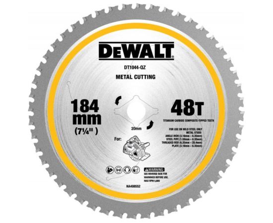 Griešanas disks kokam DeWalt DT1044-QZ; 184x20x1,6 mm Zāģripas