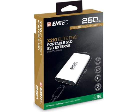 Emtec SSD 3.2Gen2 X210 Elite Pro 250 GB Portable Ārējie cietie diski HDD SSD